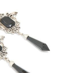 Antique Silver Black Gothic Cross Drop Earrings - link has visual effect only