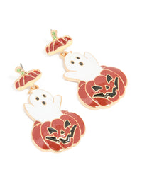 Gold Friendly Ghost Pumpkin Drop Earrings - link has visual effect only