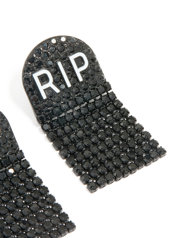 Black Coated Metal RIP Drop Earrings