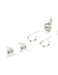 Antique Silver Graveyard & Black Cat Earrings 4-Pack - link has visual effect only