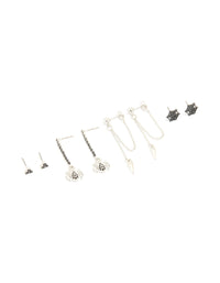 Silver Black Diamante Spider & Cross Stud Earrings 4-Pack - link has visual effect only
