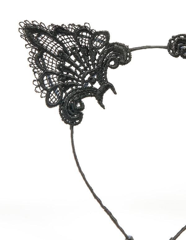Black Lacy Fabric Cat Ears Headband