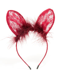 Red Lacy Fluffy Fabric Bunny Headband - link has visual effect only