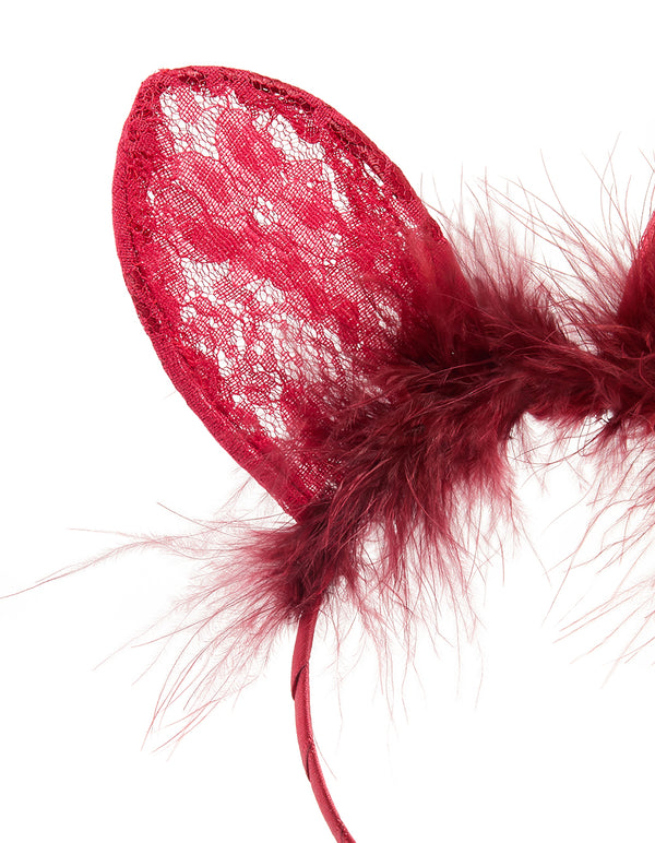 Red Lacy Fluffy Fabric Bunny Headband