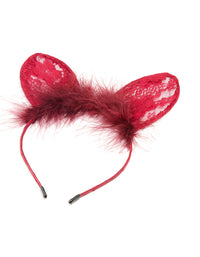 Red Lacy Fluffy Fabric Bunny Headband - link has visual effect only