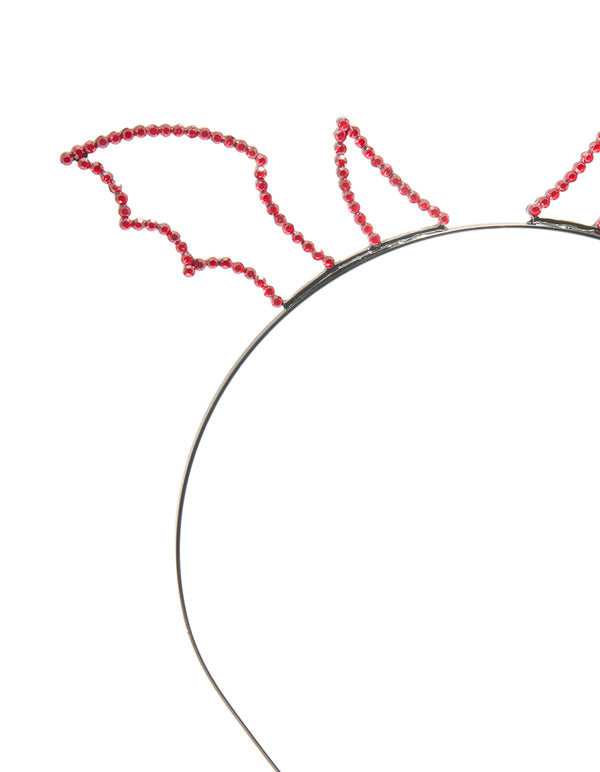 Black Coated Metal & Red Diamante Devil Horn Headband