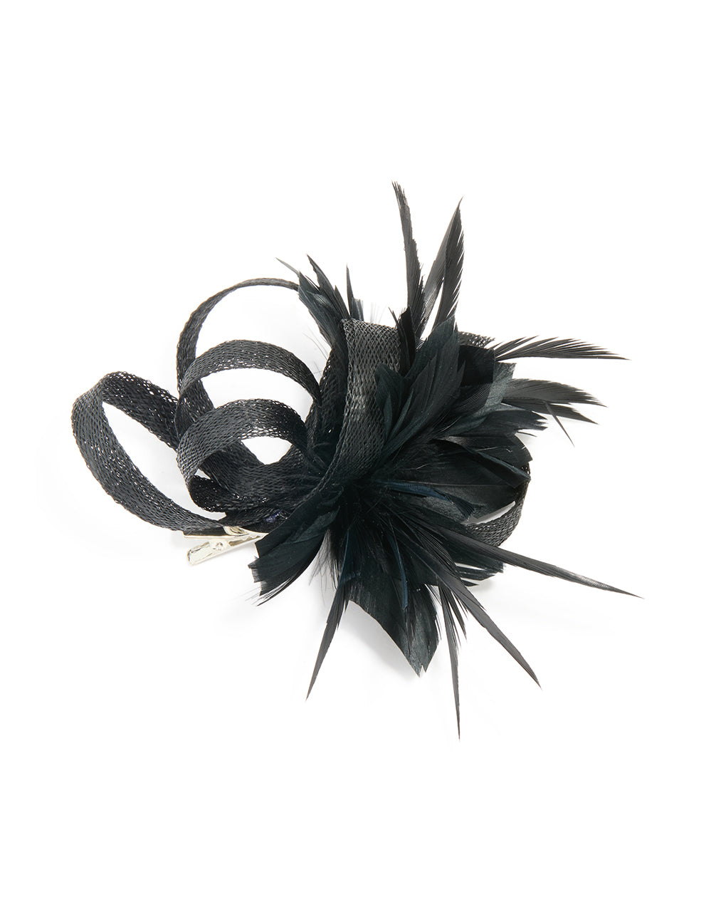 Black Fabric Loop Feather Hair Clip