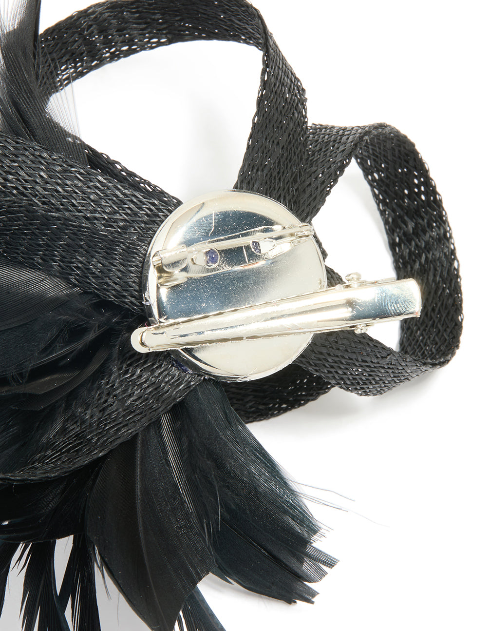 Black Fabric Loop Feather Hair Clip