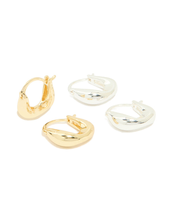 Gold & Silver Plated Brass Curved Huggie Earrings 2-Pack