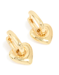 Gold Plated Brass Heart Huggie Drop Earrings - link has visual effect only