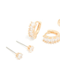 Gold Cubic Zirconia Hoop & Stud Earrings 3-Pack - link has visual effect only