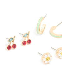 Gold Freshwater Pearl & Fruit Stud Earrings 5-Pack - link has visual effect only