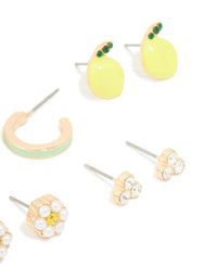 Gold Freshwater Pearl & Fruit Stud Earrings 5-Pack - link has visual effect only