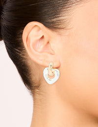 Mixed Metal Heart Drop Huggie Earrings - link has visual effect only