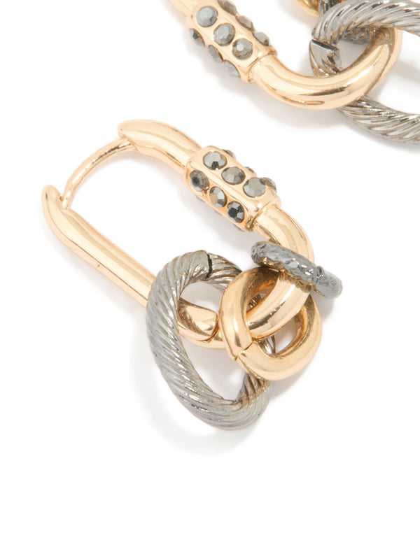 Mixed Metal Diamante Textured Huggie Earrings