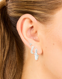 Silver Cubic Zirconia Rectangle Hoop & Stud Earrings 3-Pack - link has visual effect only