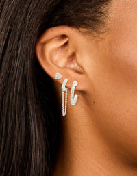 Silver Diamante Heart Hoop & Chain Earrings 3-Pack - link has visual effect only