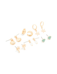 Gold Starfish & Shell Mixed Earrings 6-Pack - link has visual effect only