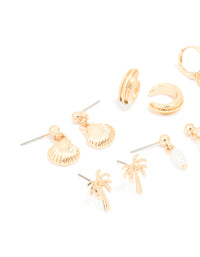 Gold Starfish & Shell Mixed Earrings 6-Pack - link has visual effect only