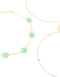 Gold Pastel Beaded & Pearl Flower Anklets 3-Pack - link has visual effect only