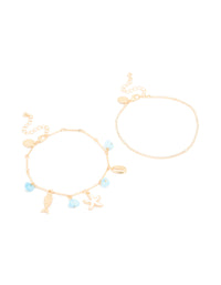 Gold Diamante Cupchain & Fish Star Charm Anklets 2-Pack - link has visual effect only