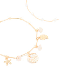 Gold Pearl & Shell Anklets 2-Pack - link has visual effect only