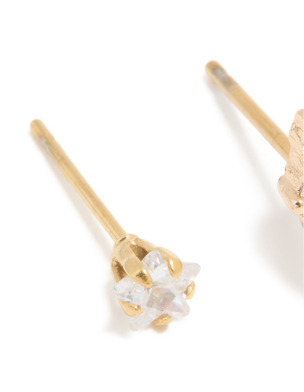 Gold Plated Surgical Steel Cubic Zirconia Teardrop & Triangle Stud Earrings Stack 3-Pack