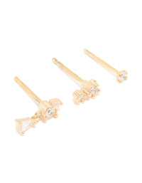 Gold Plated Surgical Steel Cubic Zirconia Drop Stacker Earrings 3-Pack - link has visual effect only