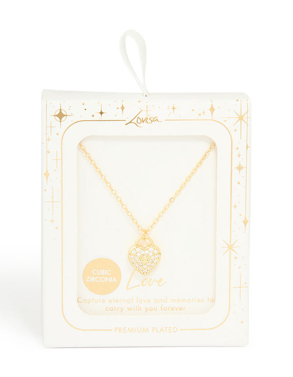 Gold Plated Cubic Zirconia Heart Locket Pendant Necklace