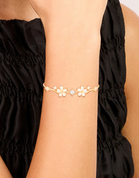 Gold Plated Cubic Zirconia Flower Detail Toggle Bracelet - link has visual effect only