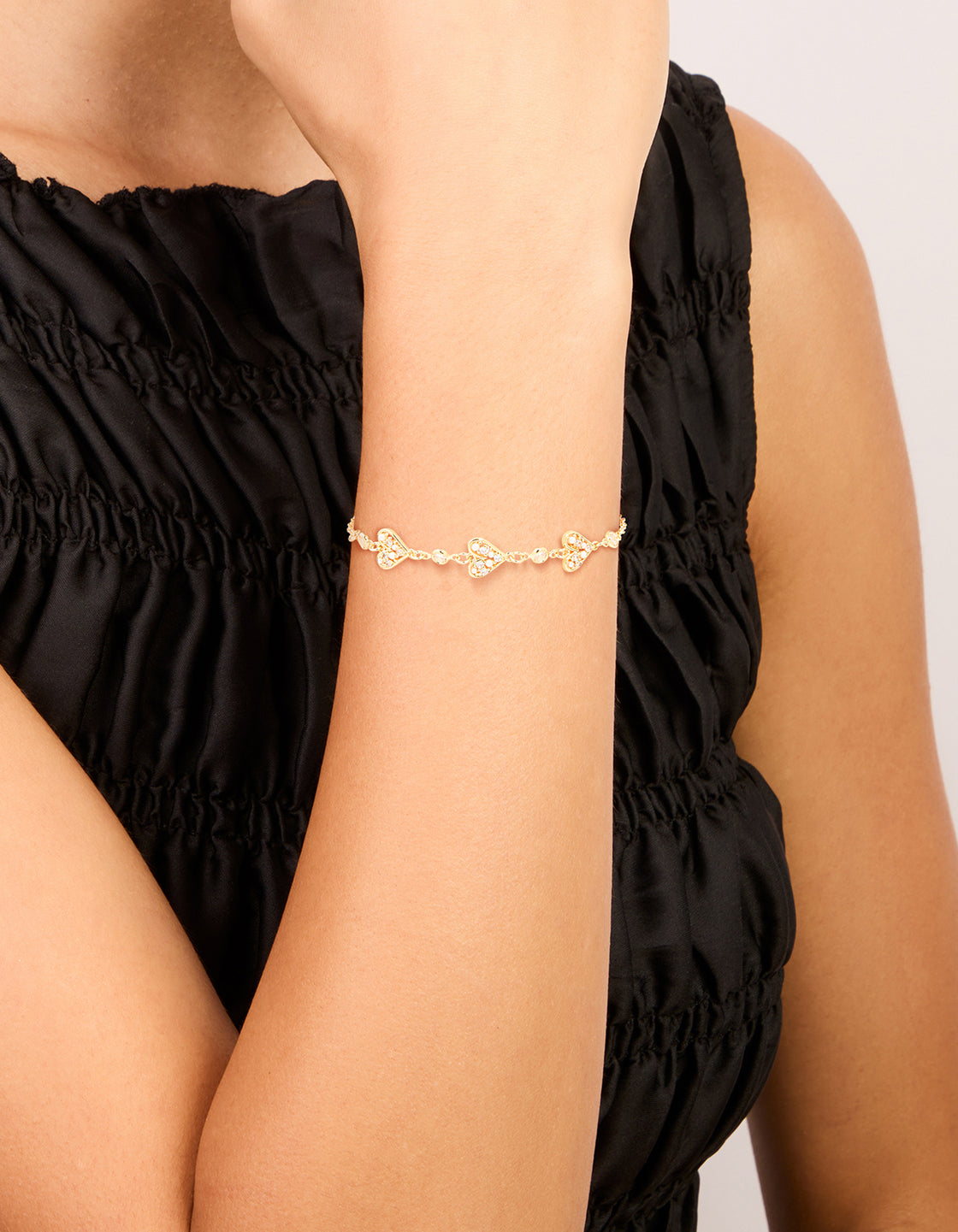 Gold Plated Cubic Zirconia & Pearl Heart Bracelet