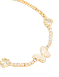 Gold Plated Cubic Zirconia Butterfly Chain Bracelet - link has visual effect only