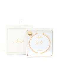 Gold Plated Cubic Zirconia & Pearl Tennis Bracelet & Earrings Set - link has visual effect only