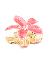 Gold Pink Enamel Frangipani Flower Claw Clip - link has visual effect only