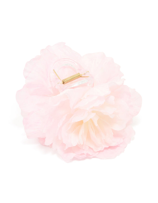 Pink Fabric Flower Claw Hair Clip