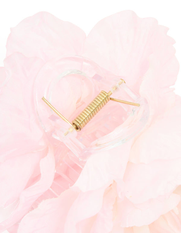 Pink Fabric Flower Claw Hair Clip