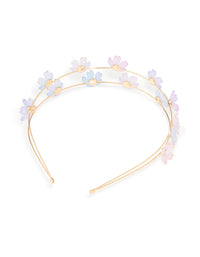 Gold Pearl Blue & Pink Small Flowers Headband - link has visual effect only
