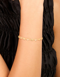 Gold Cubic Zirconia Heart & Snake Chain Bracelets 2-Pack - link has visual effect only