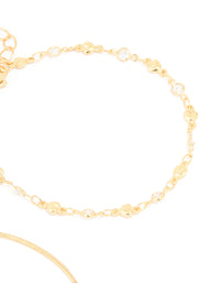 Gold Cubic Zirconia Heart & Snake Chain Bracelets 2-Pack - link has visual effect only