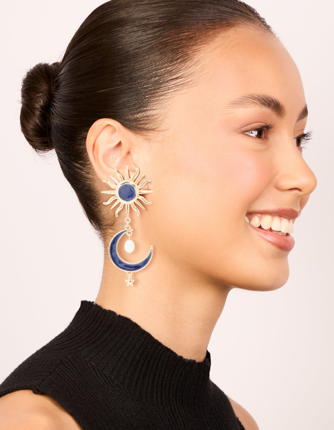 Gold Celestial Blue Marble Drop Earrings