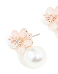 Rose Gold Plated Cubic Zirconia & Pearl Drop Earrings - link has visual effect only