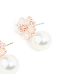 Rose Gold Plated Cubic Zirconia & Pearl Drop Earrings - link has visual effect only