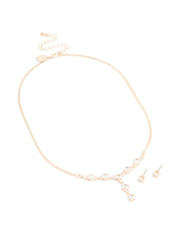 Rose Gold Plated Cubic Zirconia Y-Necklace & Stud Earrings Set - link has visual effect only