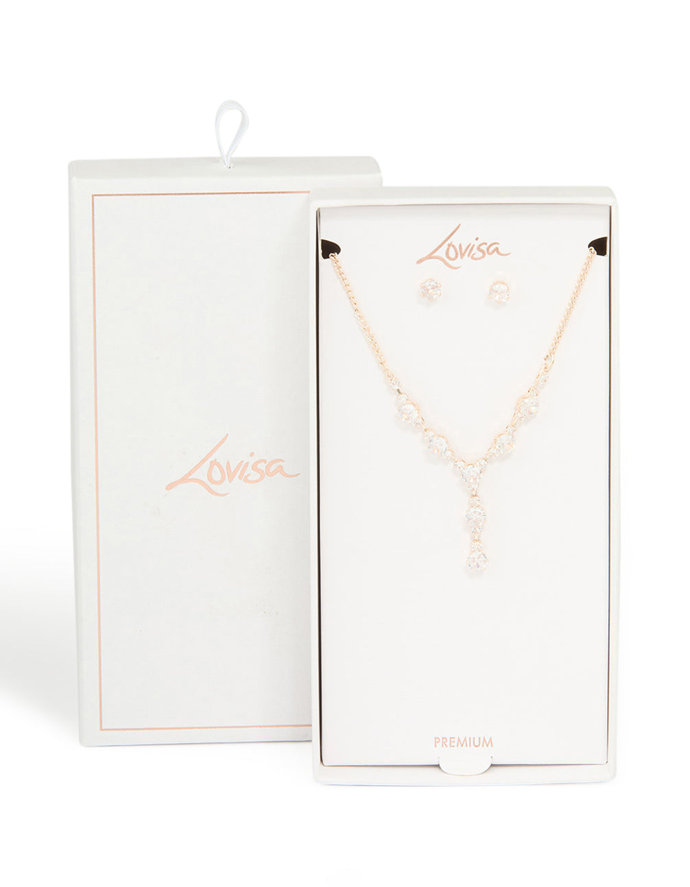 Rose Gold Plated Cubic Zirconia Y-Necklace & Stud Earrings Set