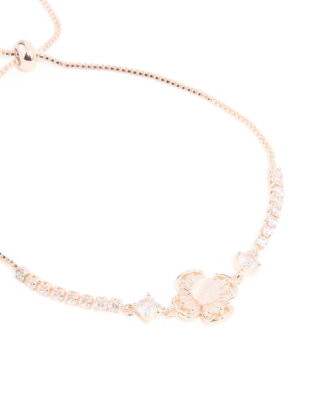 Rose Gold Plated Cubic Zirconia Pink Flower Toggle Bracelet