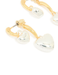 Mixed Metal Double Puffy Heart Stud Earrings - link has visual effect only