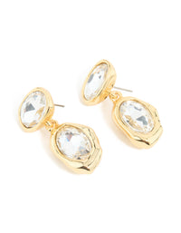Gold Plated Diamante Teardrop Organic Earrings - link has visual effect only
