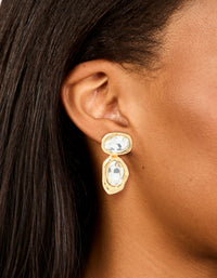 Gold Plated Diamante Teardrop Organic Earrings - link has visual effect only