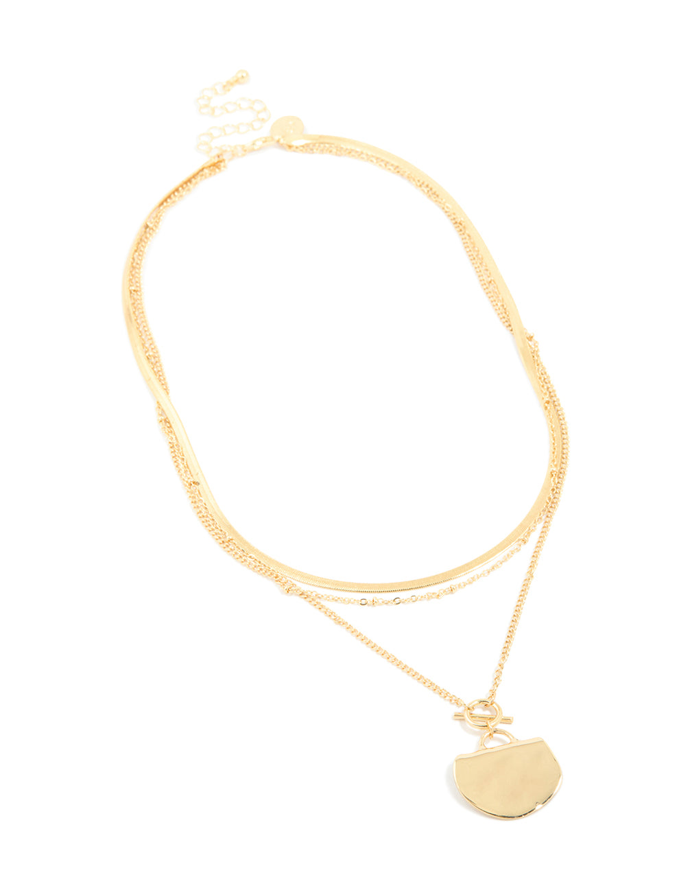 Gold Plated Chain & Hammered Circle Layered Necklace