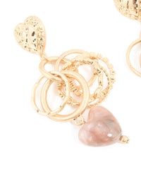 Worn Gold Heart & Ring Textured Drop Earrings - link has visual effect only
